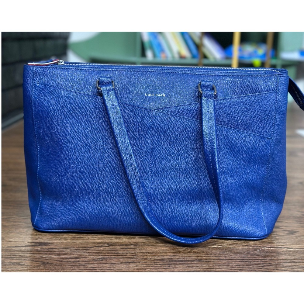 Cole Haan Tote Bag American Airlines Limited Edition Blue Leather Work Laptop
